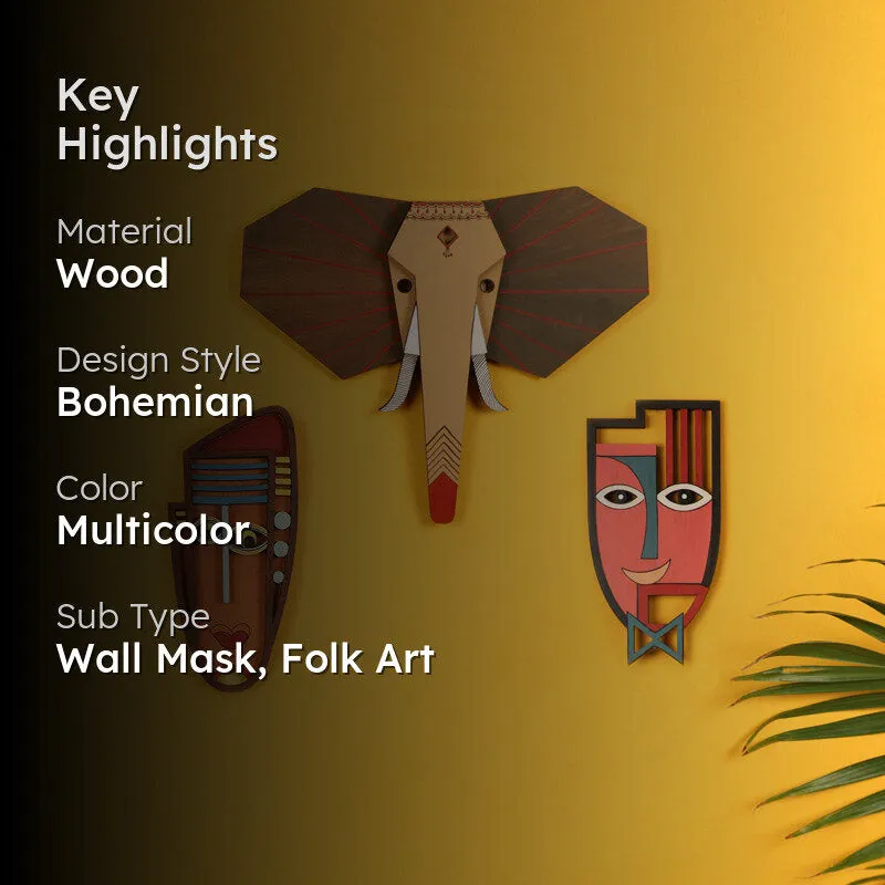 Jungle Raja Mask Wooden Wall Accent - Set of Three media 2