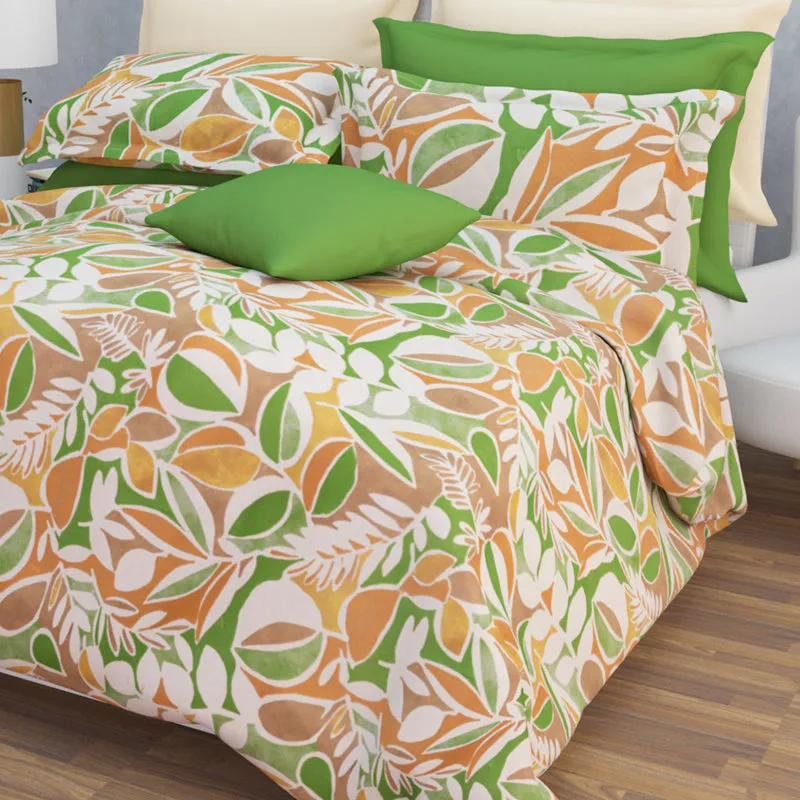 Spa Florals Cotton Bedsheet (Green, Orange) - 144 TC media 5