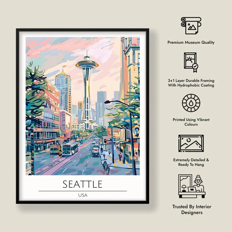Vintage Seattle Framed Canvas Wall Painting media 8