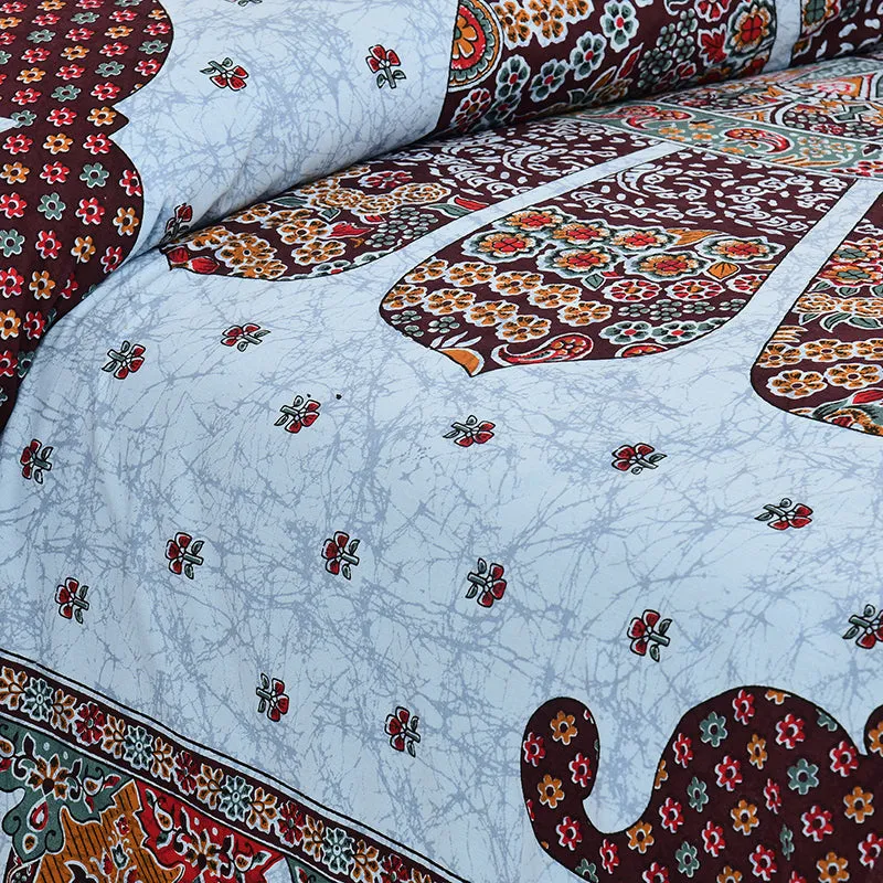 Jalandhara Ethnic Cotton Bedsheet (Blue,Brown) - 160 TC media 3