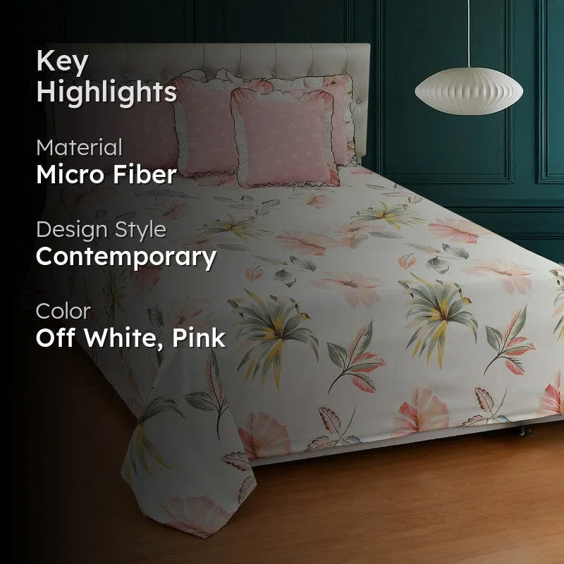 Elegant Floral Microfiber Bedding Set - 5 Piece (Off White & Pink) media 2