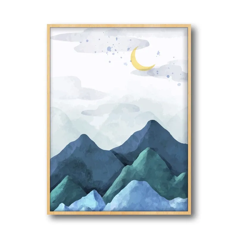 Crescent Blue Peaks Archival Paper Wall Art - Natural Brown Frame media 5