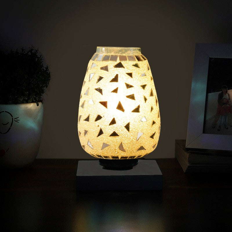 Moonellis Mosaic Glass Table Lamp With Wooden Base