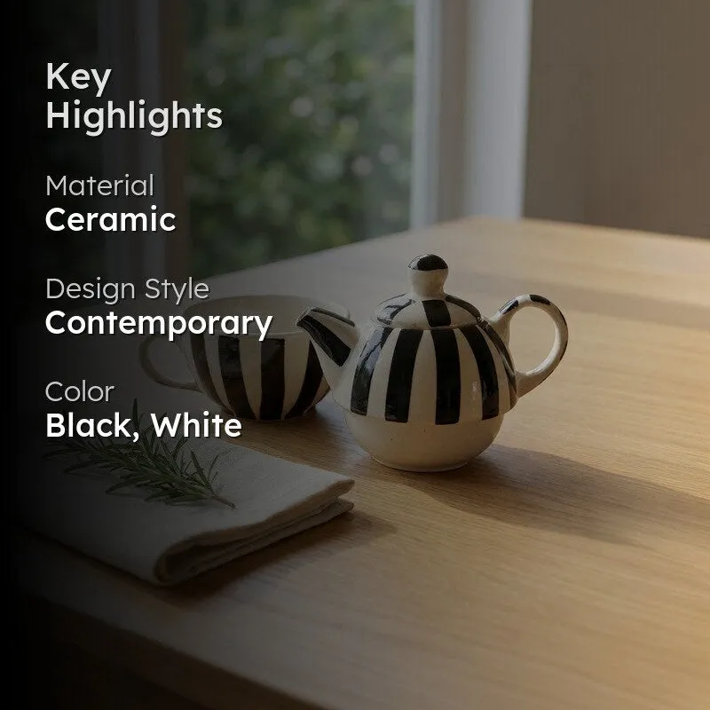 Striped Ceramic Tea Pot & Cup media 2