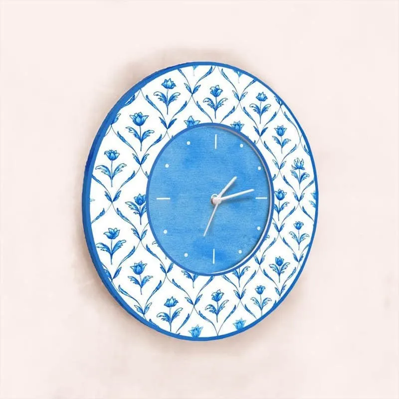Ethnic Rosa Handpainted Wall Clock -  Blue media 4