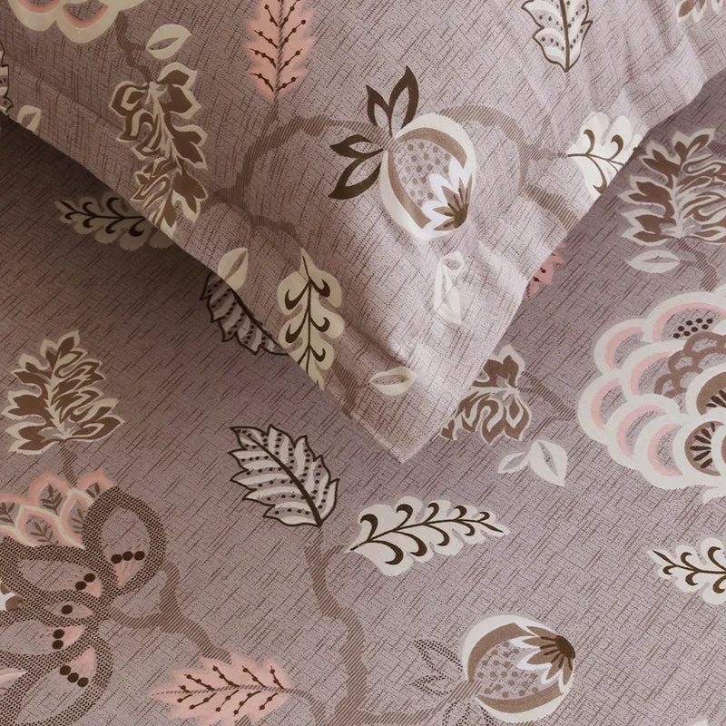 Swayam Light Brown Floral Cotton Bedsheet - 180 TC media 6