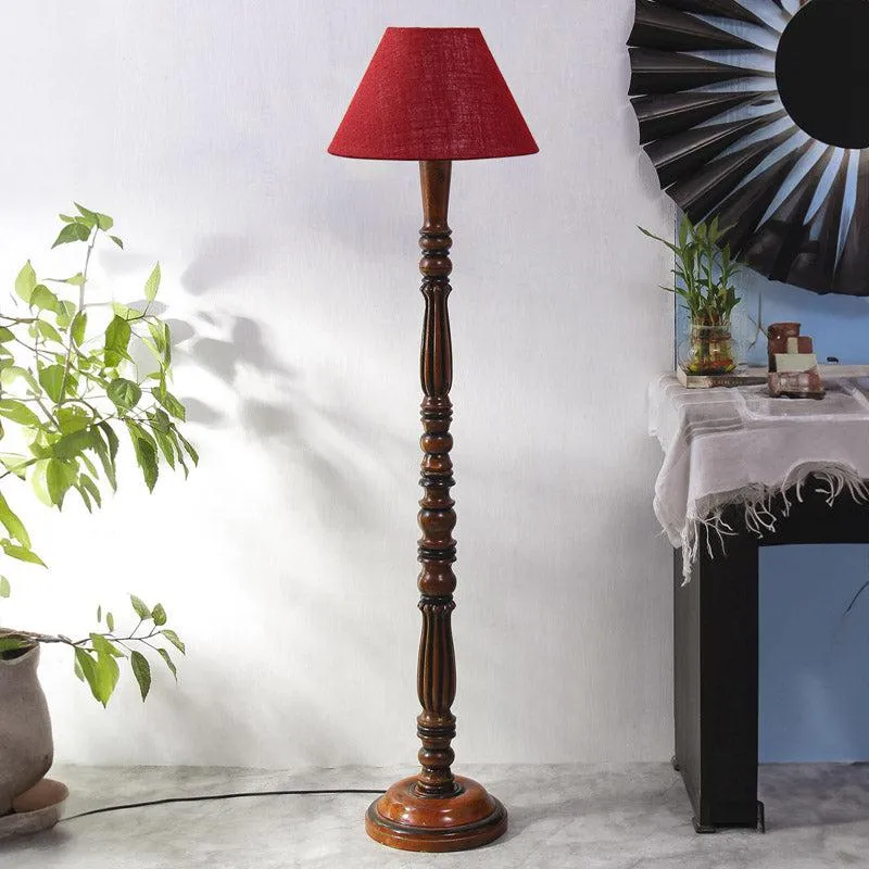 Tira Vintage Wooden Floor Lamp With Jute Shade - Maroon media 3