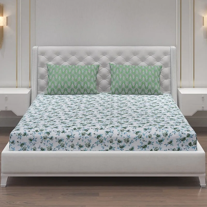 Monte Carlo Fleurish Cotton Bedsheet (White,Green) - 104 TC media 3