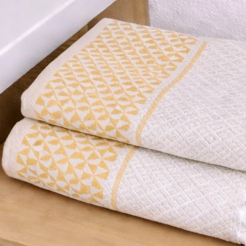MosacStripe Cotton Hand Towel (Yellow) - Set of Two media 6