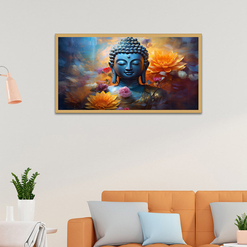 Meditative Buddha Canvas Wall Painting With Frame
