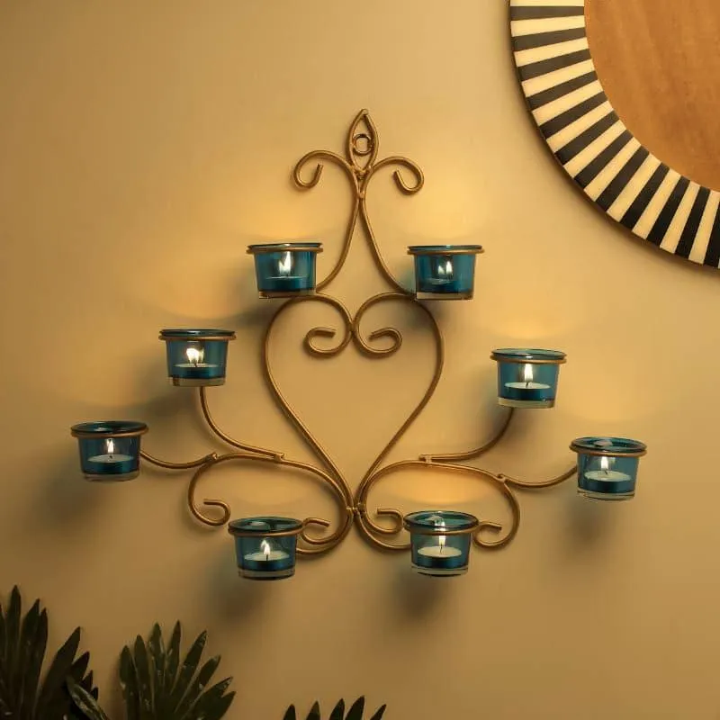 Floral Gold Frame Candle Holder - Blue media 1