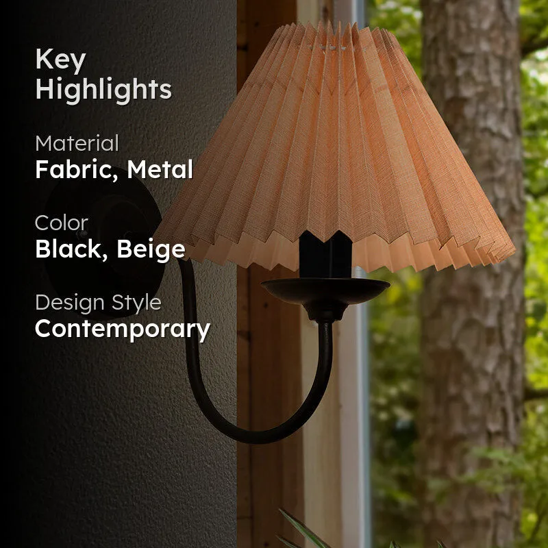 French Pleat Fabric & Metal Wall Lamp - Beige & Black media 2