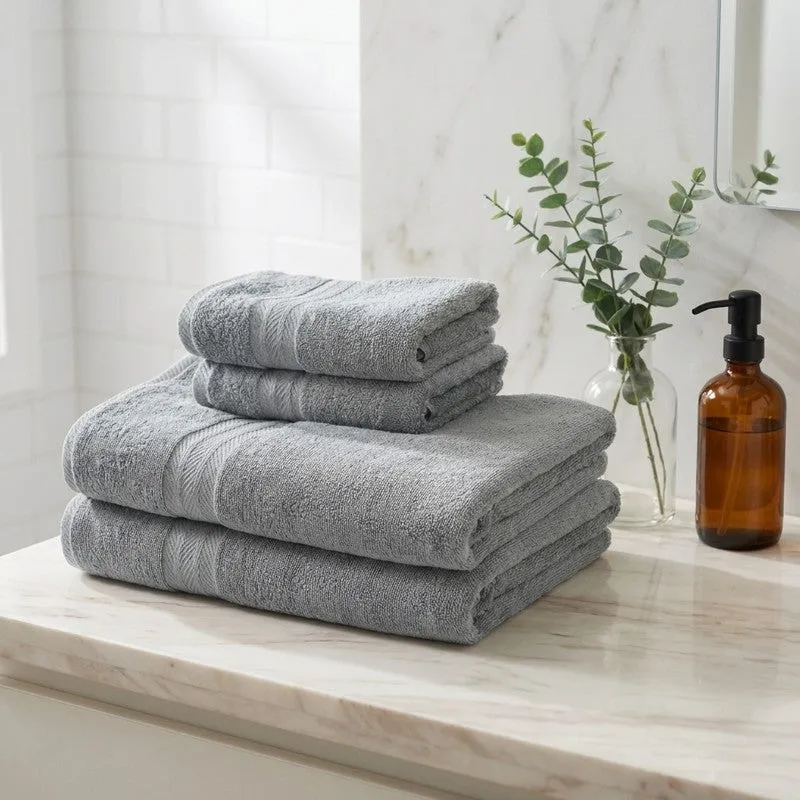 PlushAura Cotton Towel Sets (Grey) - Set of Four media 1