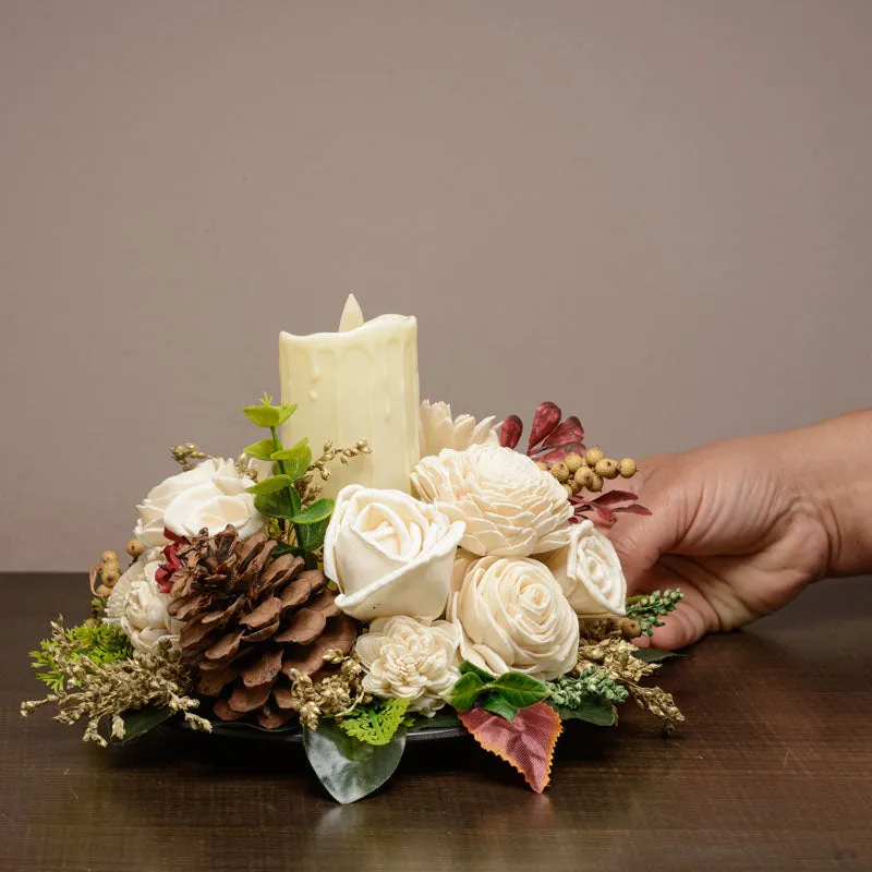 Tia Solawood Floral Tray With Battery Candle media 4
