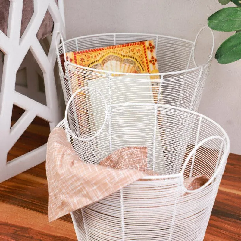 Conical Iron Weave Laundry Basket media 1