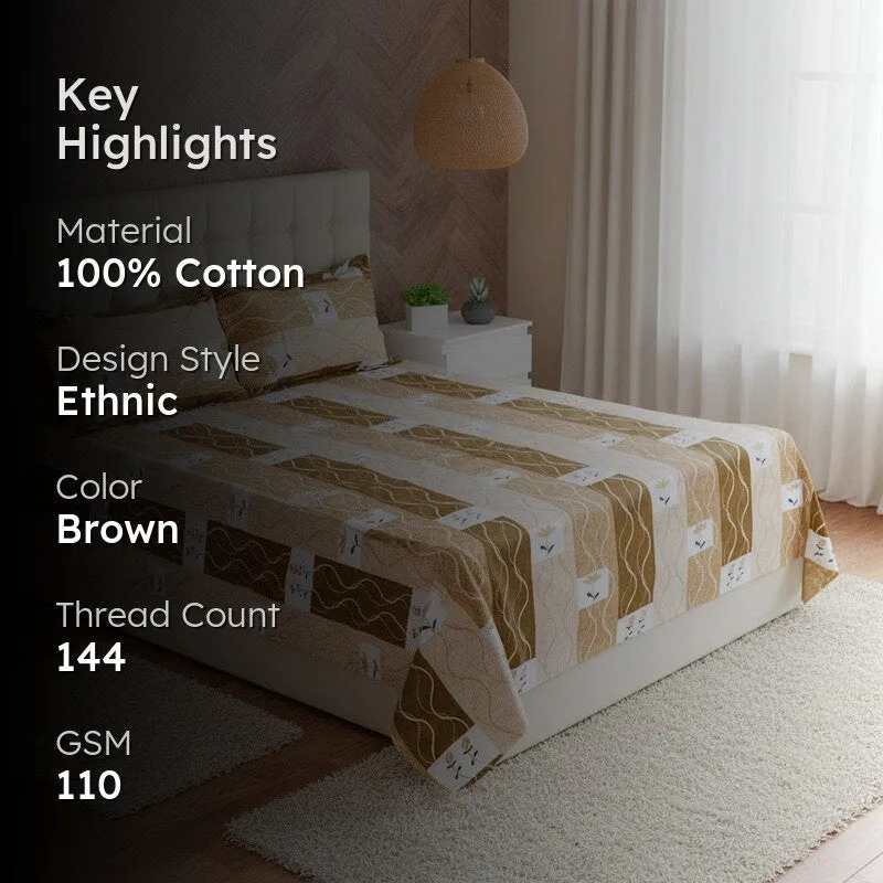 Shirava Wavy Cotton Bedsheet (Brown) - 144 TC media 2