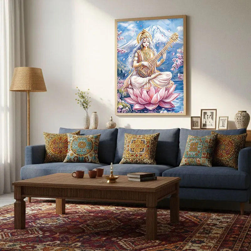 Vidya Dhayini Spiritual Archival Paper Wall Painting - Natural Brown Frame media 4