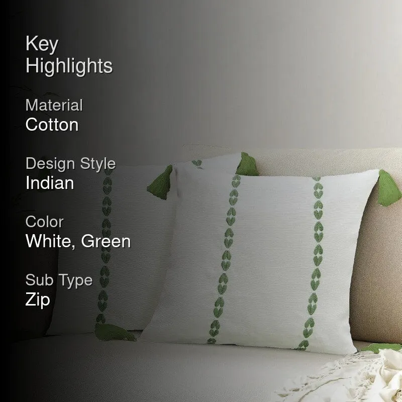 Urban Space Minimal Boho White & Green Cotton Cushion Covers - Set Of Two - 2