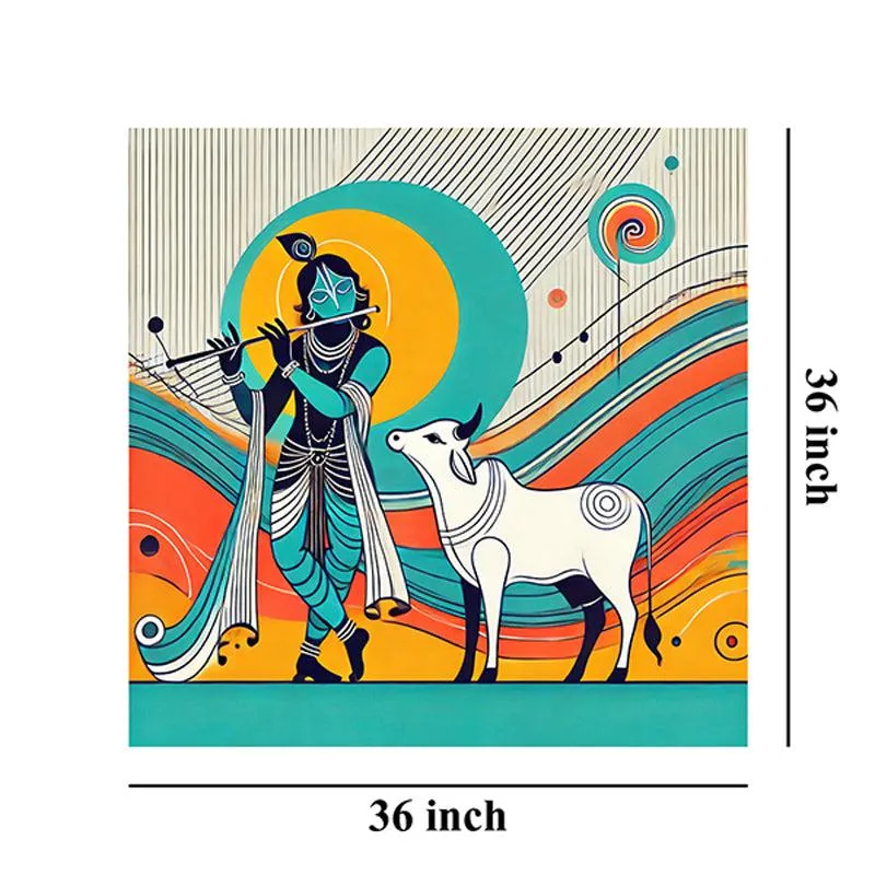 Sacred Krishna And Cow Wall Painting media 9