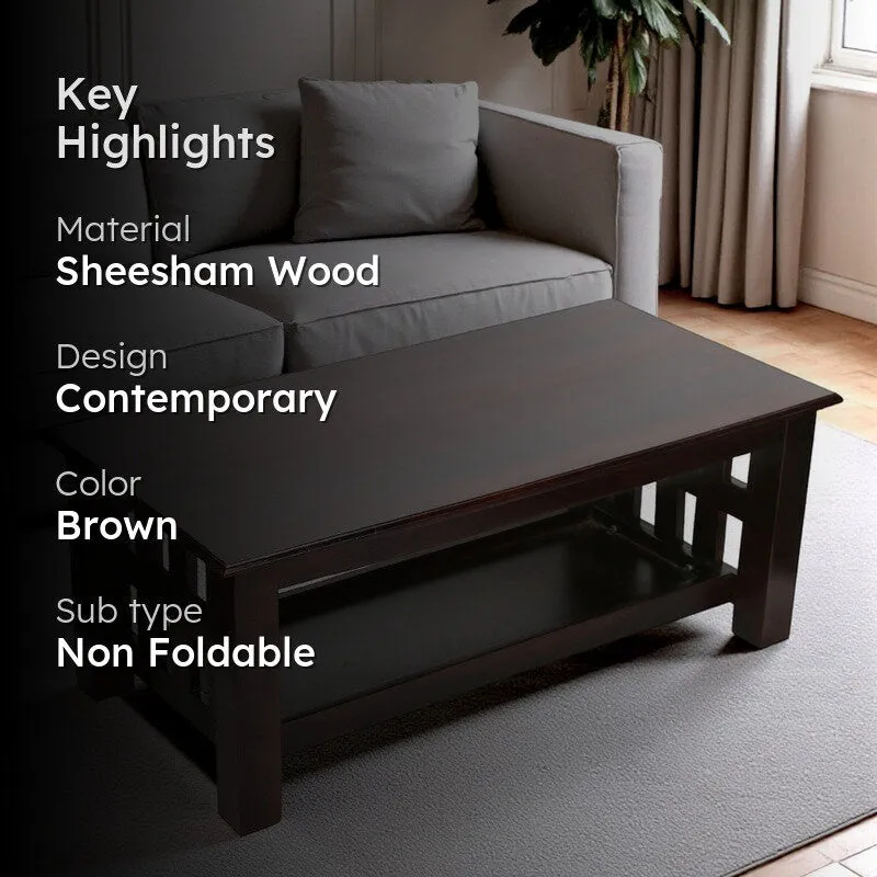 Brenox Sheesham Wooden Center Table - Taupe media 2