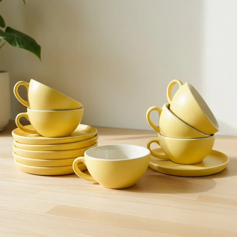 Ceramic Cup & Saucer (Yellow/240 mL Each) - Set of Six media 1