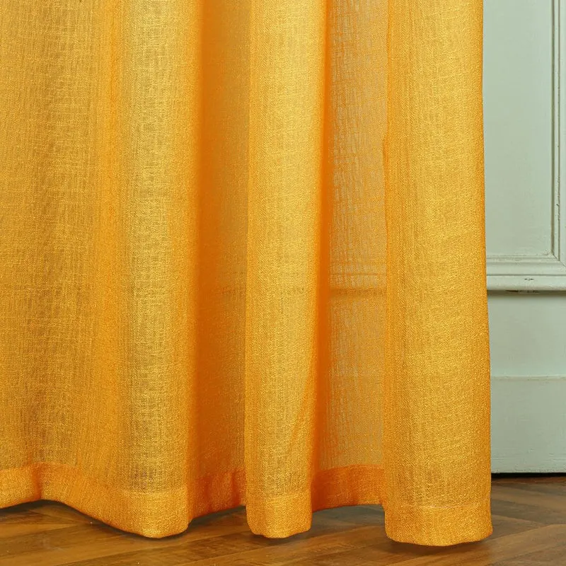 Ombrina Linen Texture Sheer Curtain (Yellow) - Set Of Two media 8