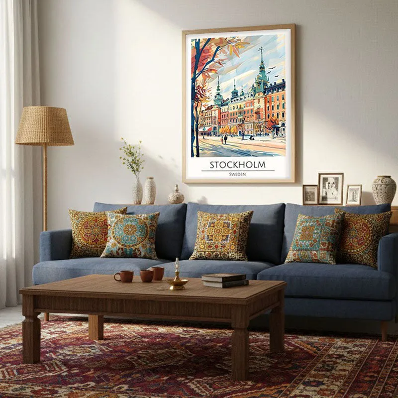 Vintage Stockholm Framed Canvas Archival Canvas Wall Painting - Natural Brown Frame media 4