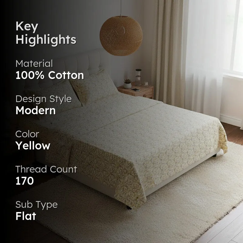 Leafy Vine Cotton Bedsheet (Yellow) - 170 TC media 2