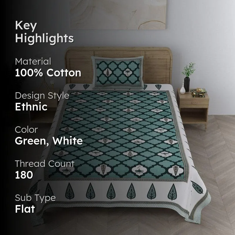 Ashima Printed Cotton Bedsheet (Sea Green) - 180 TC media 2