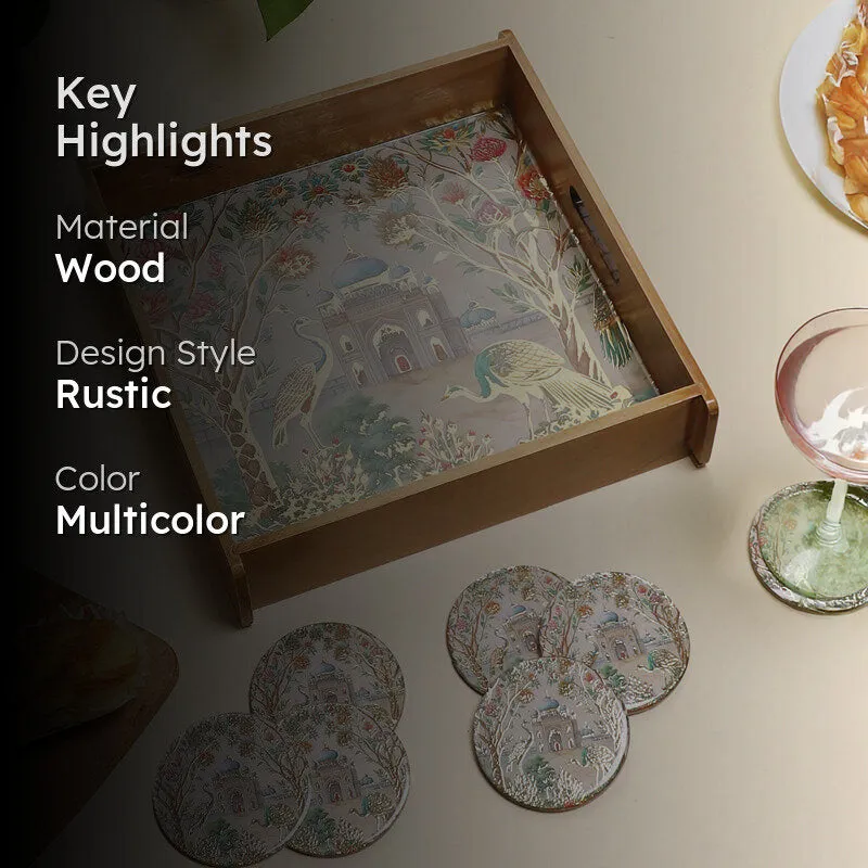 Royal Eden Wooden Serving Tray With Coaster - Seven Piece Set media 2