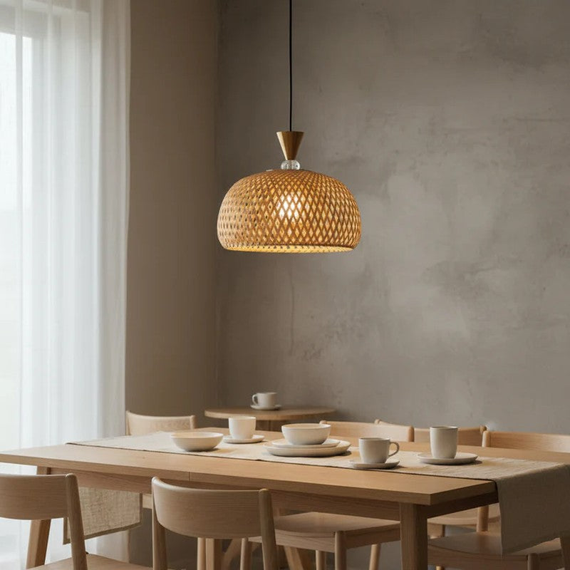 Amber Basket Rattan Cane Ceiling Lamp media 4