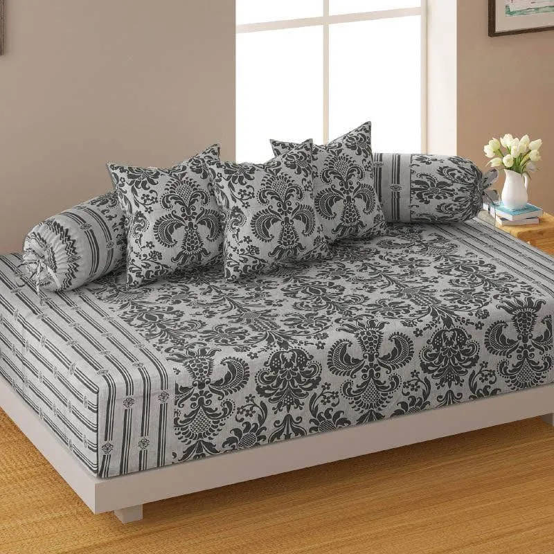 Swayam Grey Bloom Cotton Diwan Set media 3