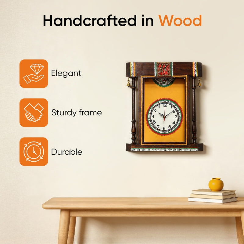 Inba Handcrafted Warli Wall Clock - Yellow media 4