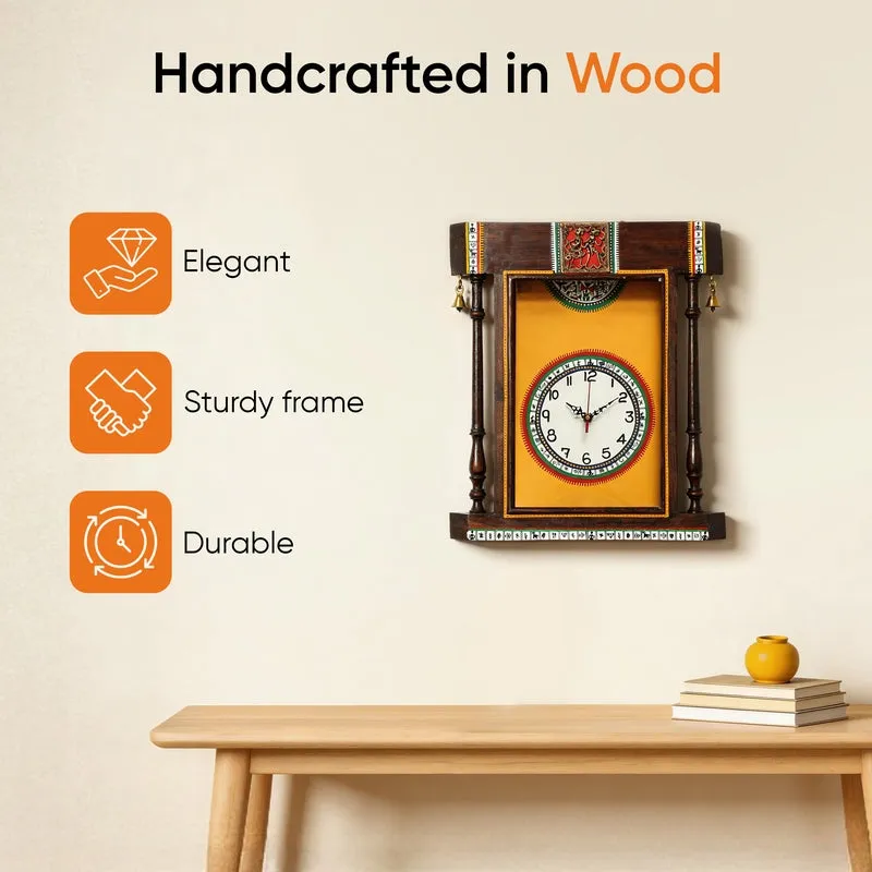 Inba Handcrafted Warli Wall Clock - Yellow media 4