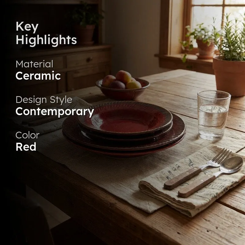 Ceramic Pasta Plate (Red) - Four Piece Set media 2