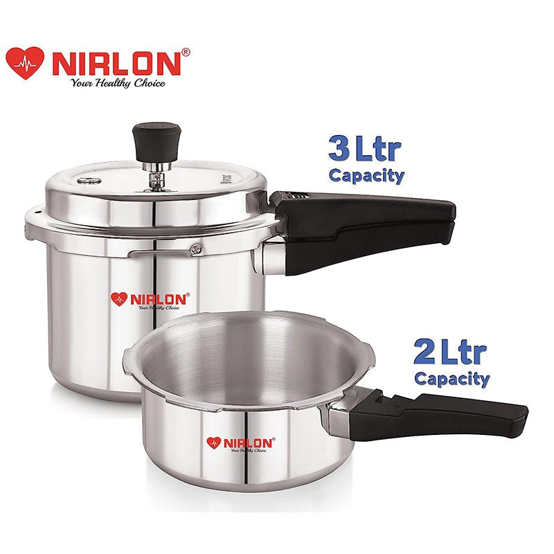 Nirlon Steel Shine Pressure Cooker(3L/2L) - Set Of Two media 3