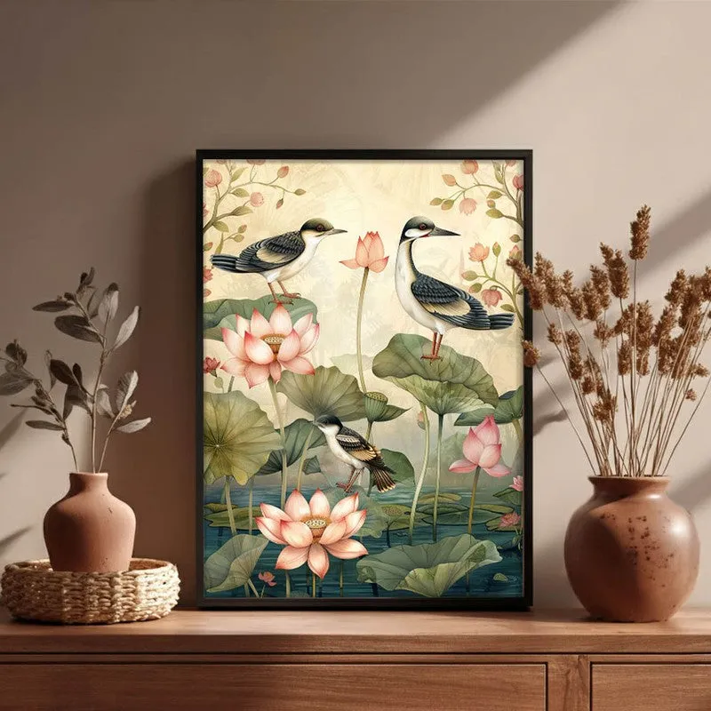 Lotus Pond Canvas Wall Painting With Black Frame media 3