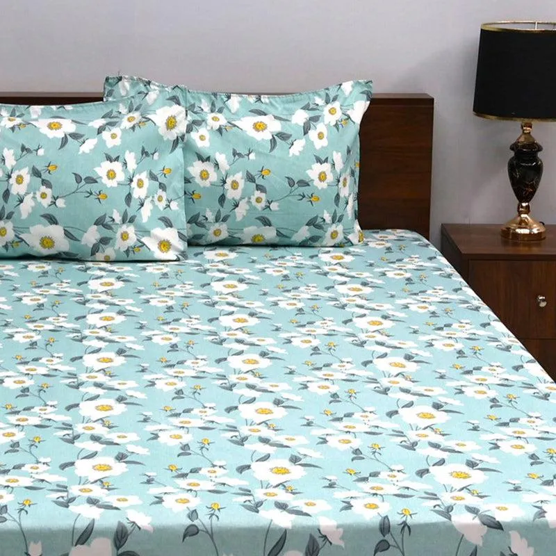 Leena Floral Microfiber Bedsheet (Blue) - 110 GSM media 1