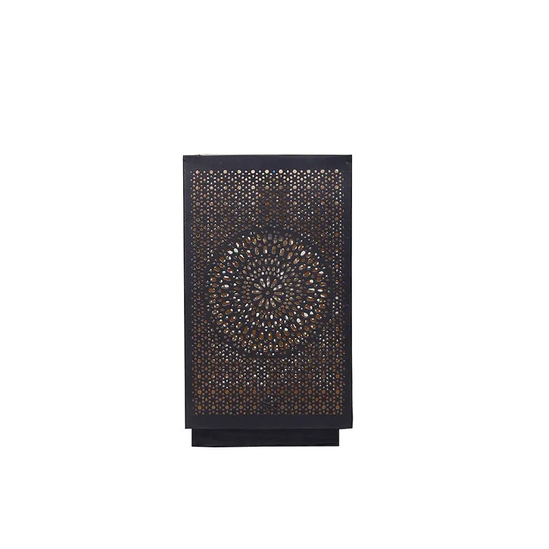 Anura Etched Floral Metal Table Lamp With Wooden Base - Black media 4
