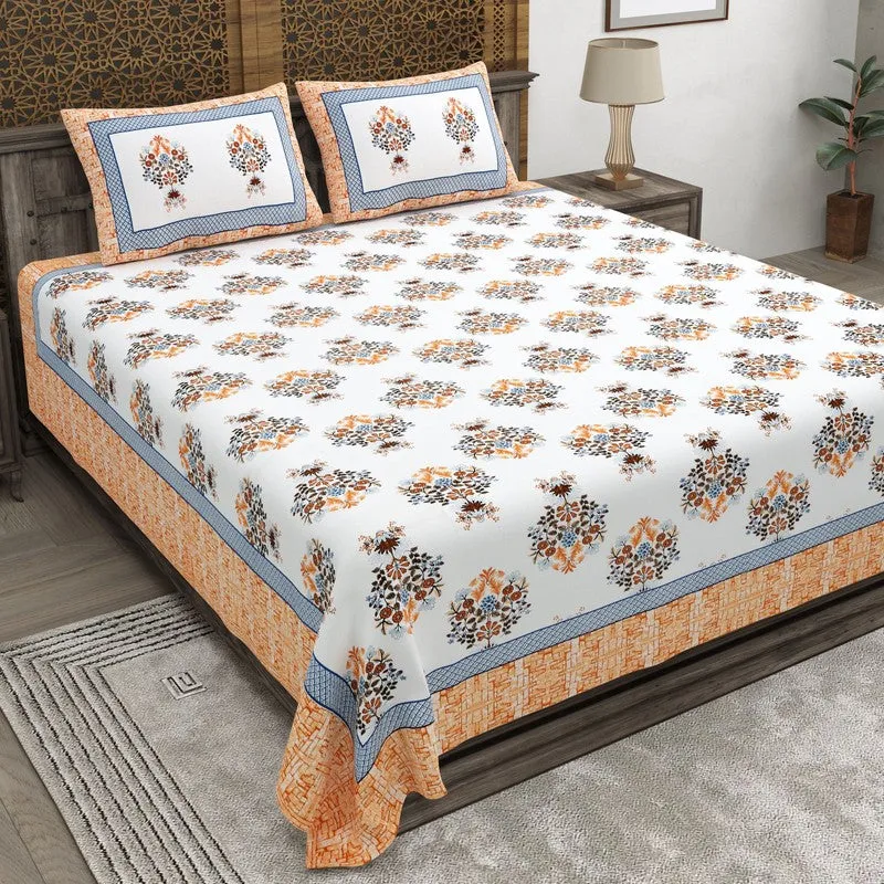 Royaly Cotton Bedsheet (Orange,White) - 240 TC media 1