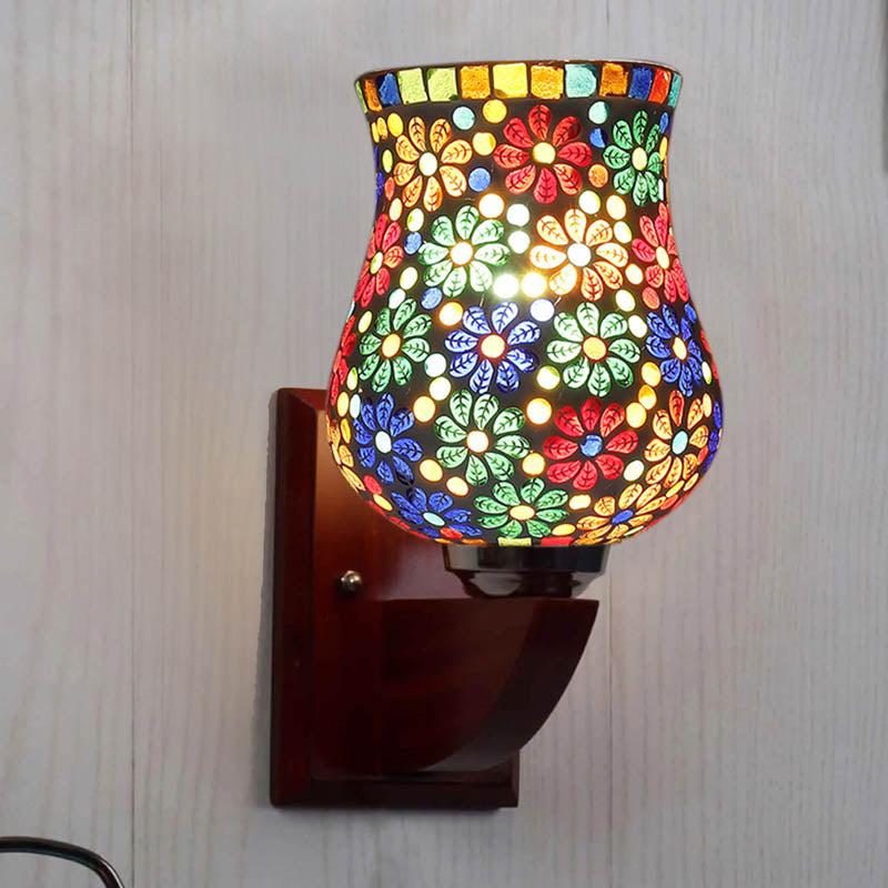 Shimmering Mosaic Wooden Wall Lamp
