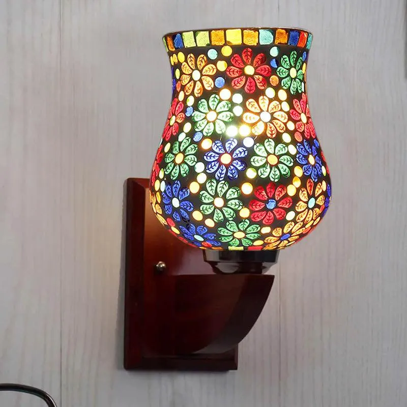 Shimmering Mosaic Wooden Wall Lamp media 1