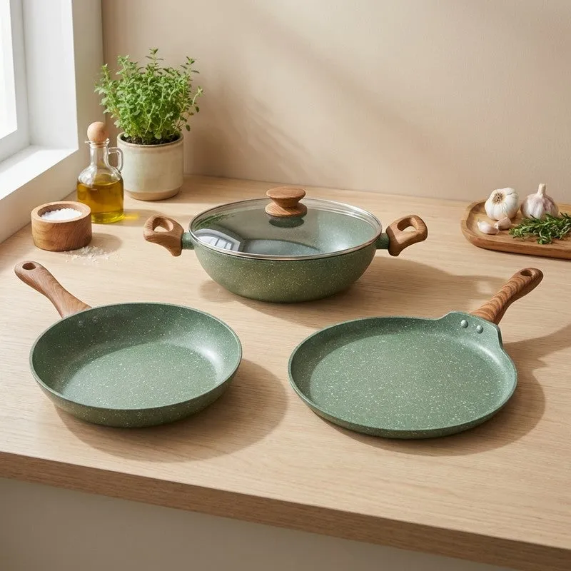Salford Non Stick Cookware Set (Green) - Three Piece Set media 1