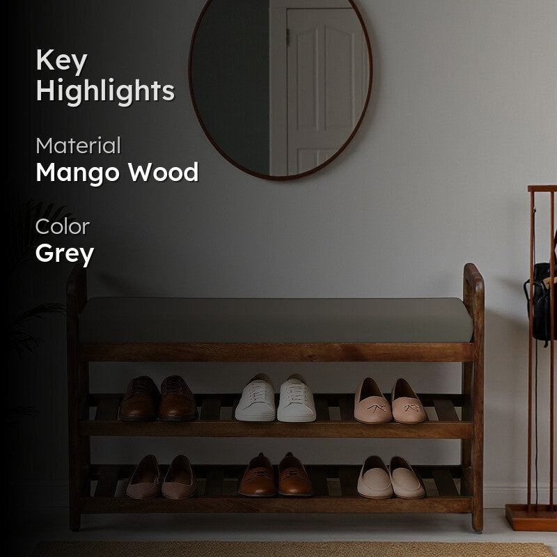 Sole Nest Mango Wood Shoe Rack - Grey media 2