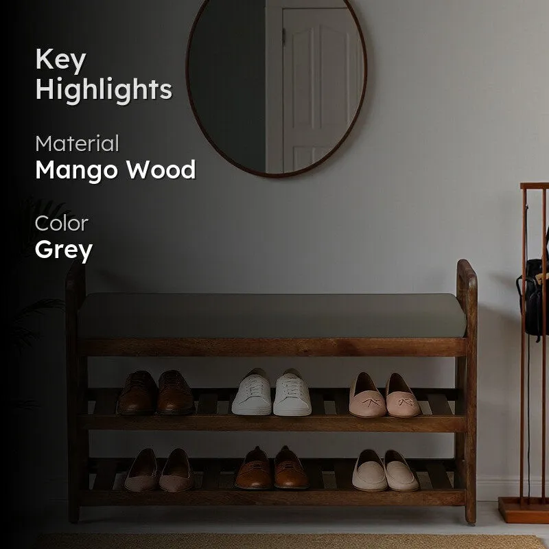 Sole Nest Mango Wood Shoe Rack - Grey media 2
