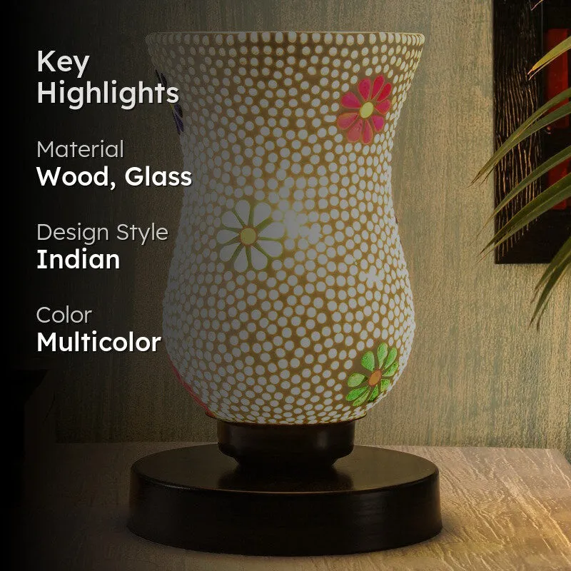 Glorifire Mosaic Glass Table Lamp With Wooden Base - Multicolor media 2