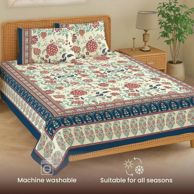 Urban Space Sukriti Traditional Cotton Bedsheet (Blue) - 240 TC media 5