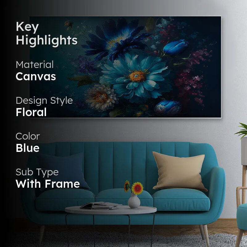 Midnight Blue Floral Canvas Wall Painting media 2