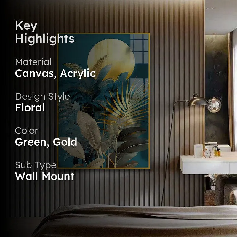 Moon & Velvet Floral Canvas Wall Art With Frame - Gold media 2