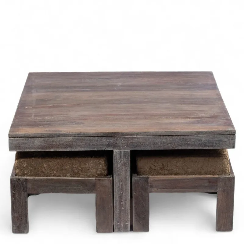 Exiron Sheesham Wooden Center Table with Stools and Cushions (Grey) - Nine Piece Set media 3